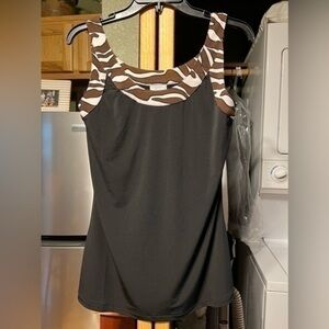 EUC vintage Spiegel dressy black tank camisole animal print collar and straps S